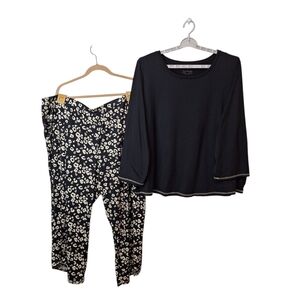 AnyBody Womens 3XT Regular Brushed Jersey Printed‎ Sleep Set Black Animal Lounge